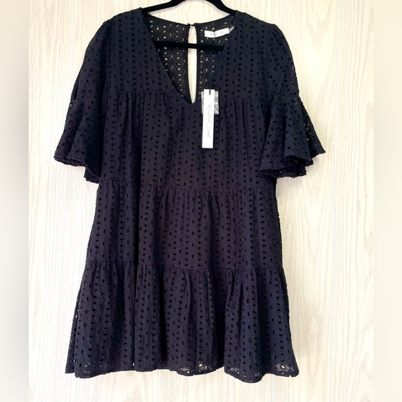 Mustard Seed Black Eyelet Short Swing Dress Size L NWT - Picture 5 of 5